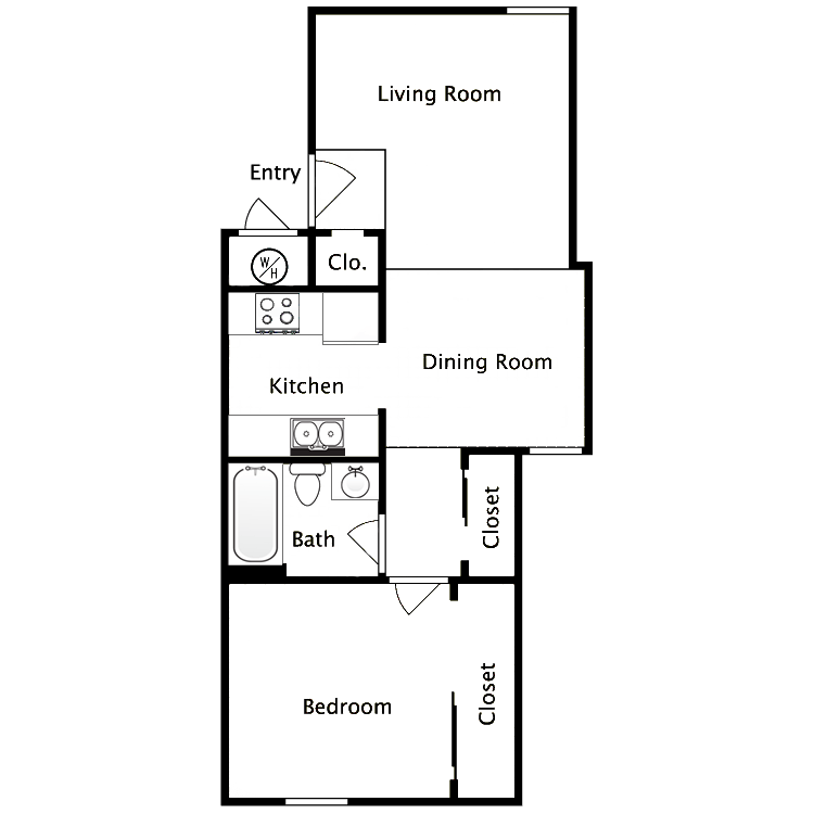 One Bedroom One Bathroom floor plan